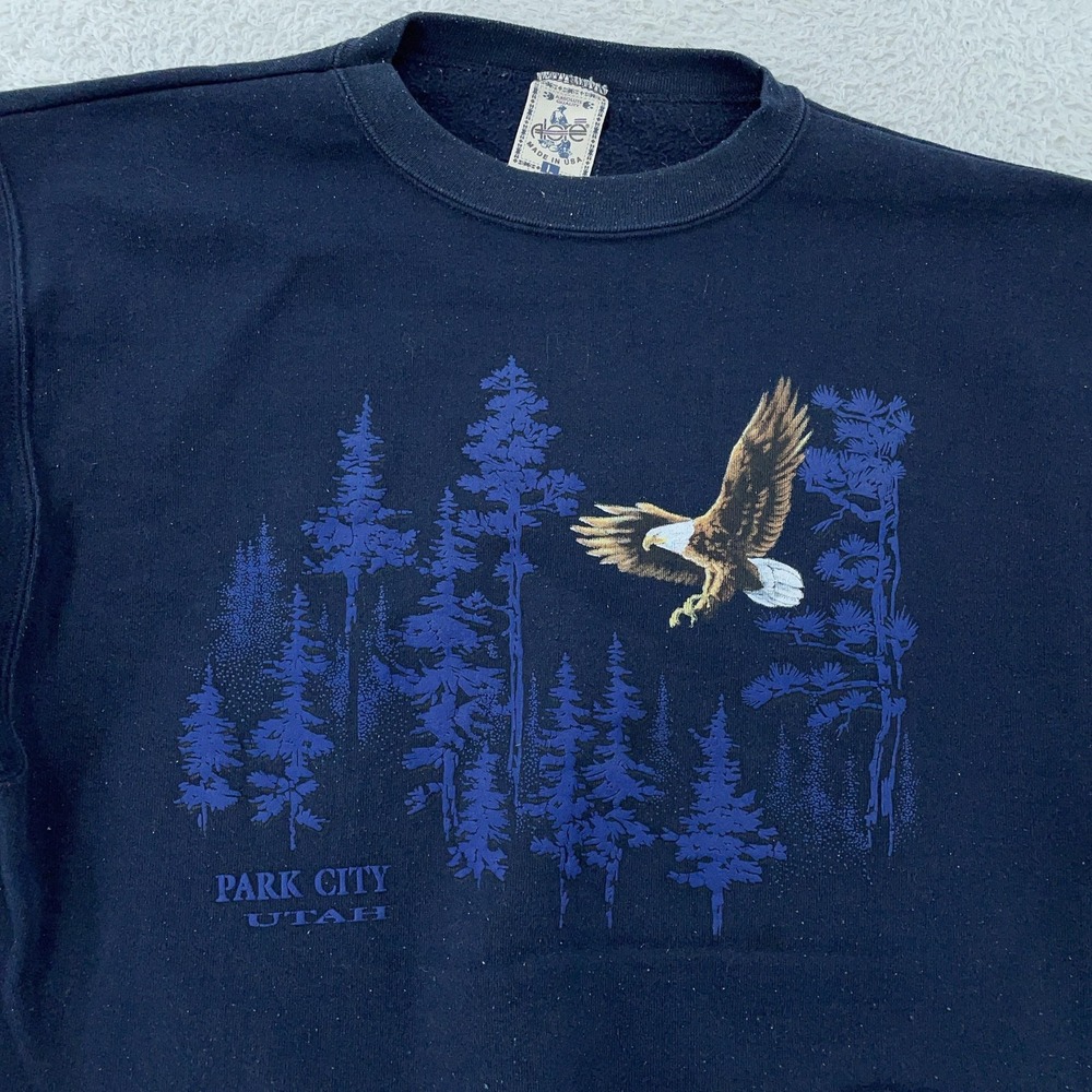 Vintage Park City Utah Eagle‎ Sweatshirt Mens Small Navy Graphic Made USA 90s